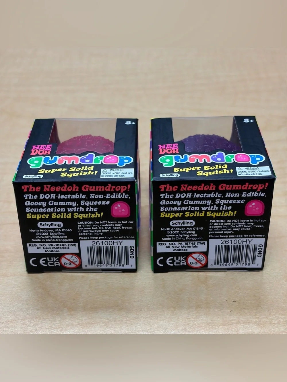 Lot of 2: Needoh Gumdrop Super Solid Squish Purple/Pink Squishy Fidget Toy New